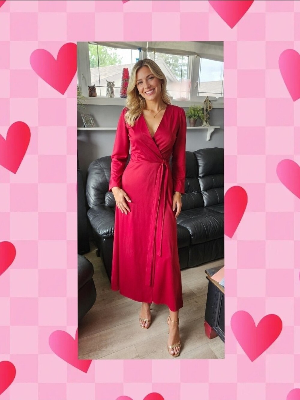Valdiri Red Long Sleeve Wrap Maxi Dress with Tie Waist Sz Sm-Med